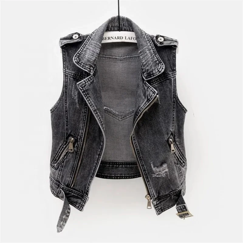 Fashion Denim Vest Female Spring Autumn Sleeveless Wild Tops Short Jacket Jean Waistcoat Women Plus Size 5XL Smoky Gray Standard