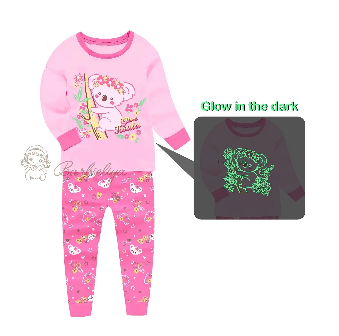 Barbieliya manufacturer design and sell butterfly pajamas girls sleepwear  glow in the dark kid pyjamas