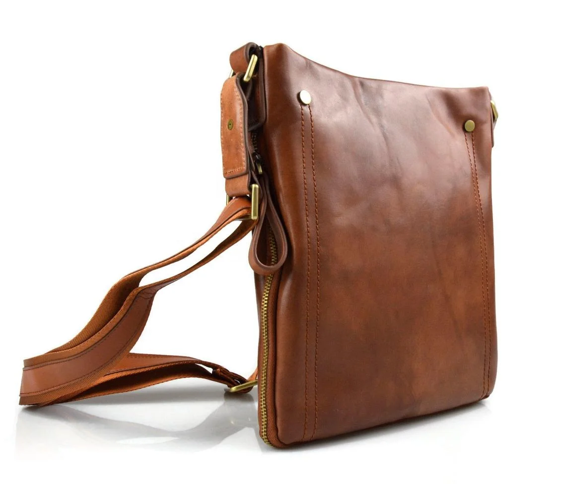 Premium Leather College Sling Bag Shoulder Messenger Bag, Travel Fashion Lightweight Adjustable Cross Body Strap Men Casual Bag