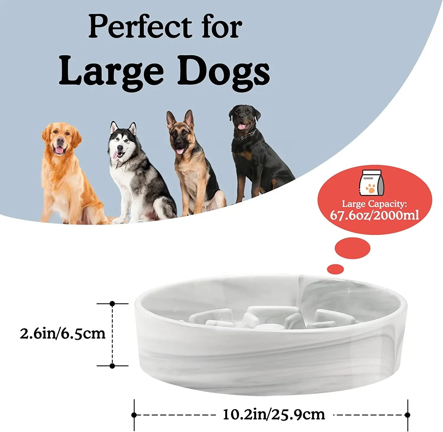 Marble White Anti-Slip Pad Special Design Ceramic Slow Feeder Dog Bowls Dog Slow Feeder Bowl for Small Medium Large Breed