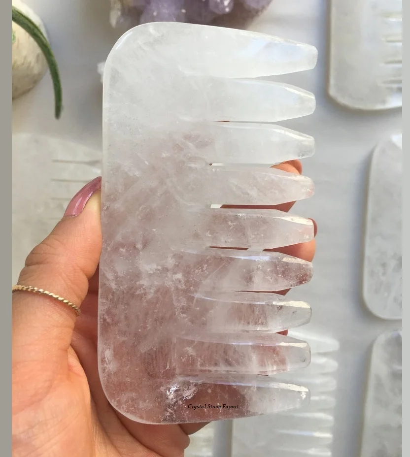 Natural Clear Quartz Crystal Massage Comb Crystal Hair Comb