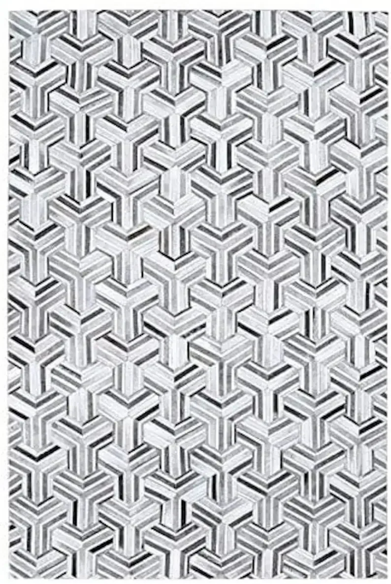 Hand Stitched Leather Hide Stripe Patchwork Area Rug Think Arrow Grey Cowhide with Logo Praying Mat for Home Decor Room Space