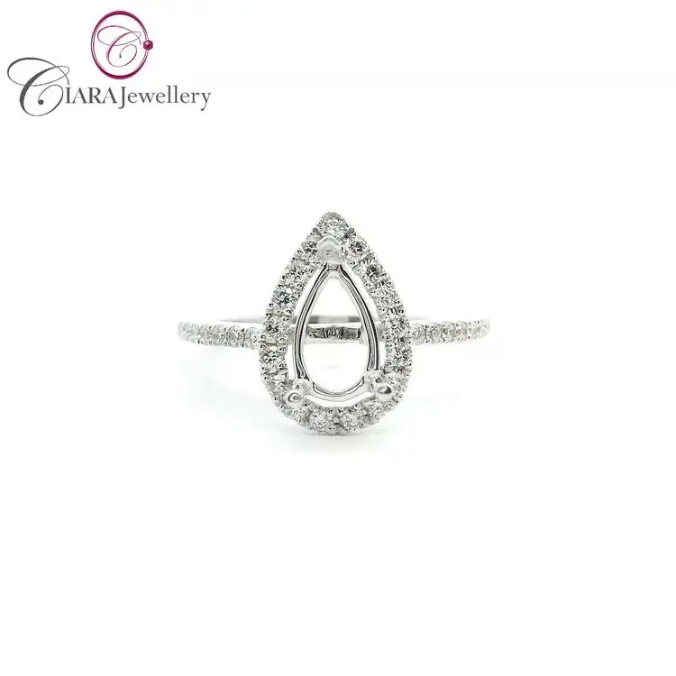 CLASSIC 18K AU750 HALO WHITE GOLD NATURAL DIAMOND 8.7 X 5.2MM PEAR SHAPE RING MOUNT