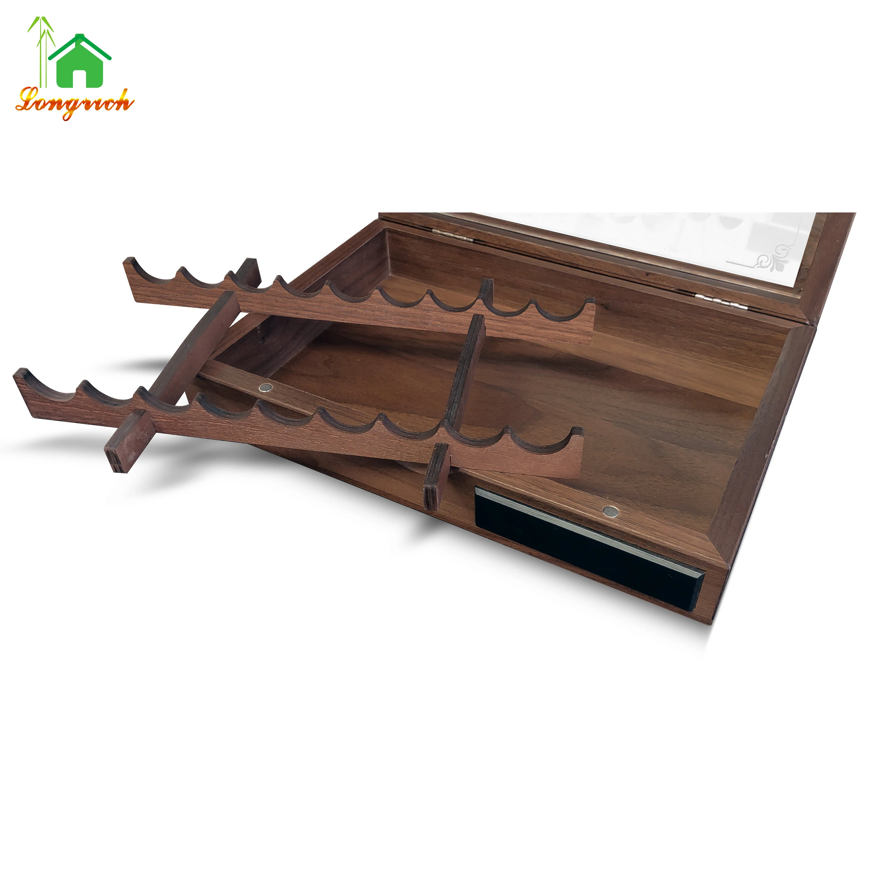 wooden custom spanish cedar wooden box with hygrometer humidifier solution desktop glass cigar humidor