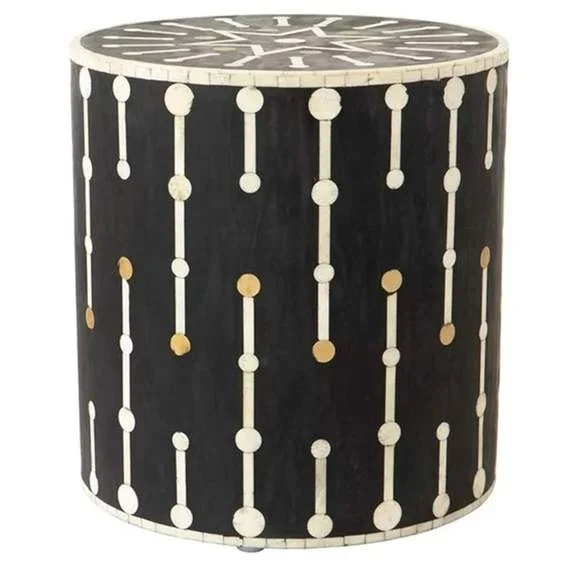 Modern bone inlay stool for home and hotel use mother of pearl inlay wooden stools manufactured in India