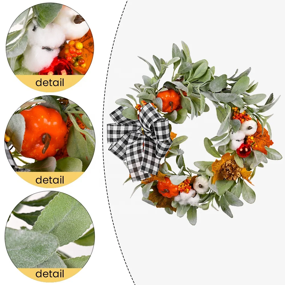 Fall Pumpkin Greenery Wreath With Bow