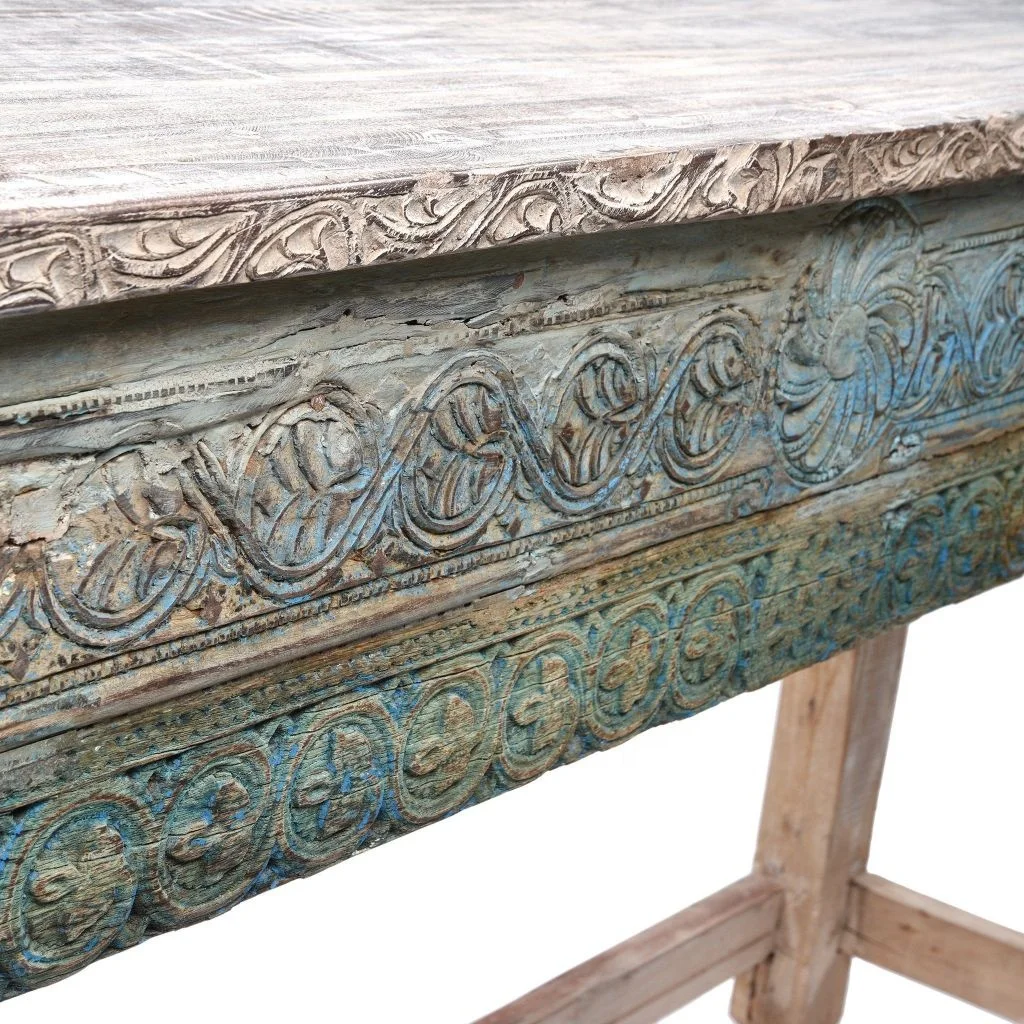 Antique Rustic Indian Carved Wooden Console Table Vintage Distress Finish Reclaim Wood Wall Corner Table Jodhpur Hallway Table