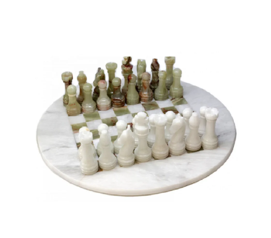 Best Quality Onyx Marble Indoor Chess Set round Stone Themed Board and Customizable Pieces for Sports Decoration