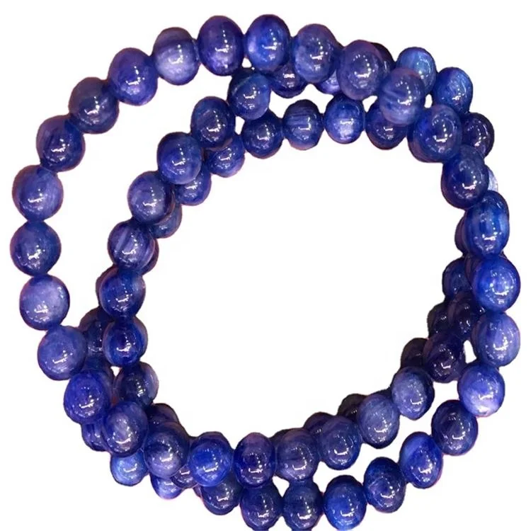 Wholesale Kyanite Gemstone Bracelets Natural Blue Kyanite Bracelet Round Bead