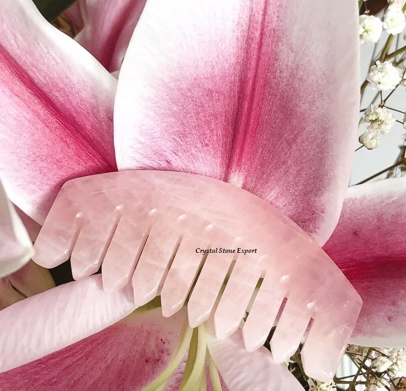 Natural Rose Quartz Crystal Hair Comb Crystal Hot Comb