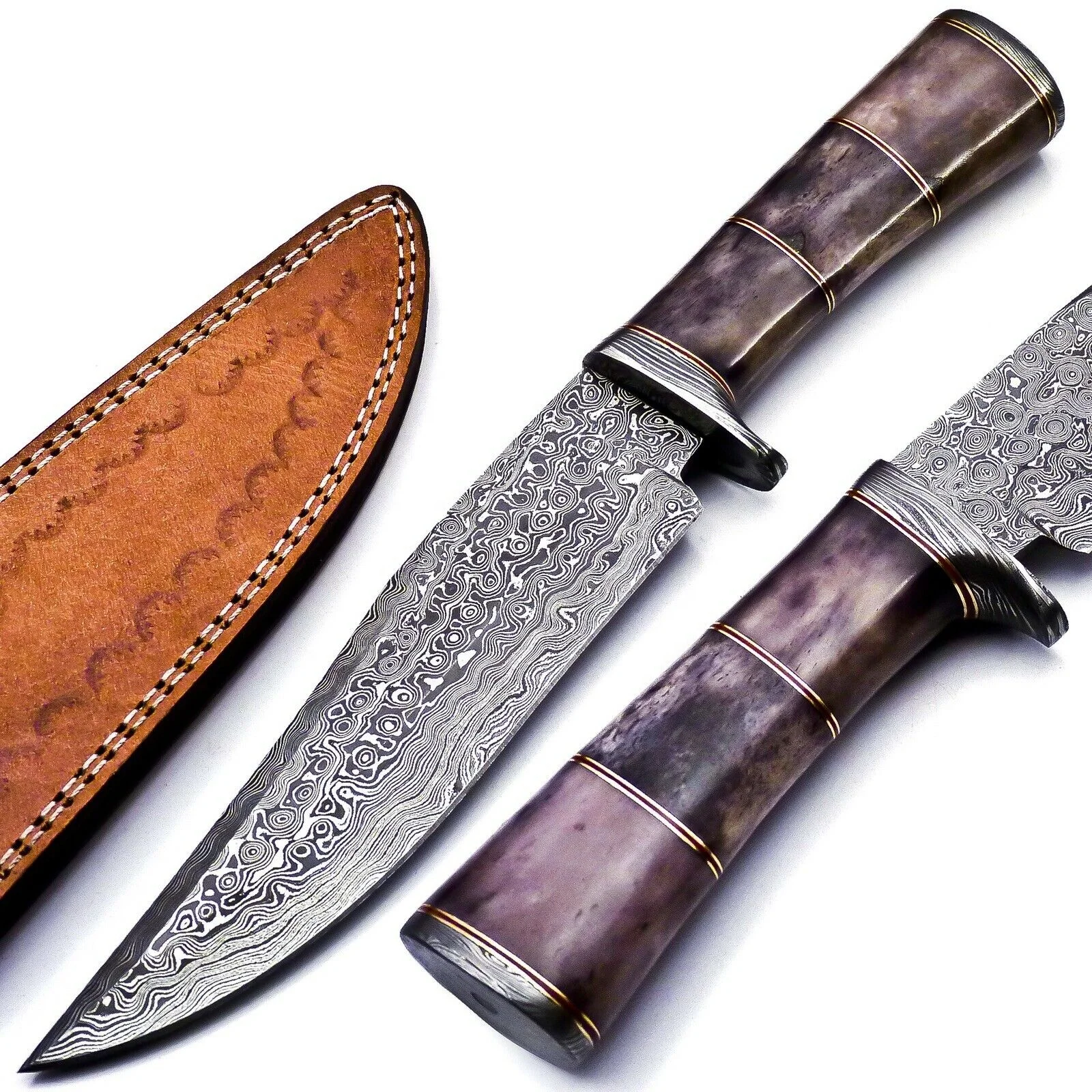 Handmade Damascus Steel Bowie Knife with Custom Hammer Forged Blade Fixed Multi-Use Knife with Bone Handle Hunting OEM Support