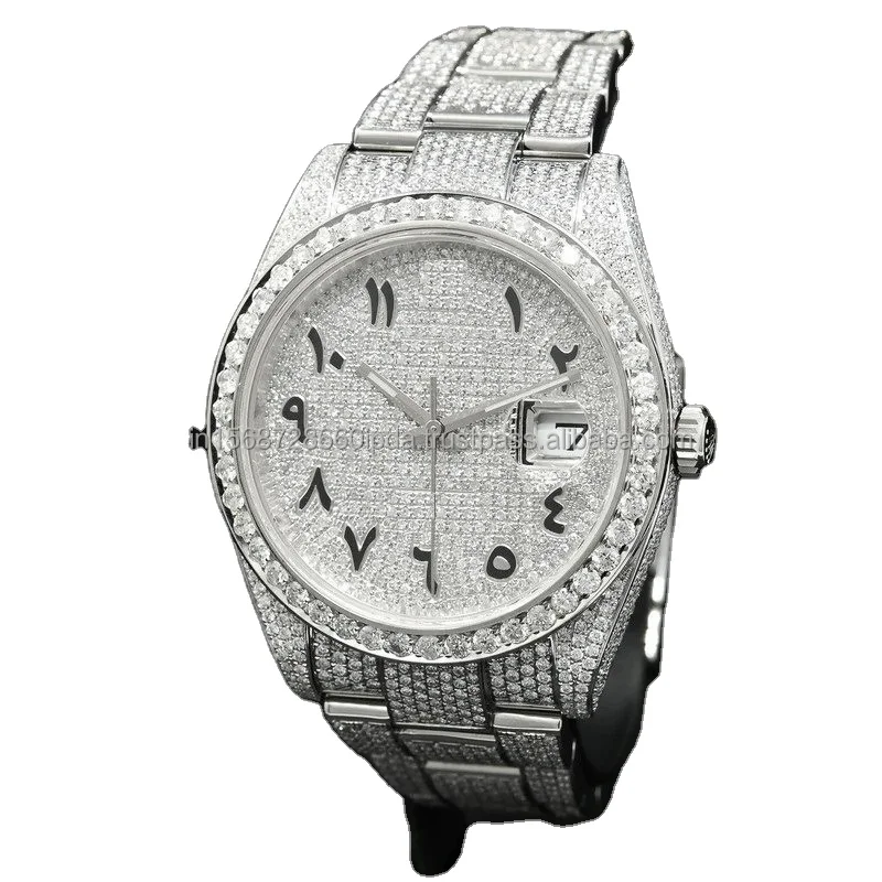 40 мм Оптовая цена от производителя хип-хоп Обледенение Муассанит ювелирные изделия VVS Moissanite мужские часы индийского поставщика