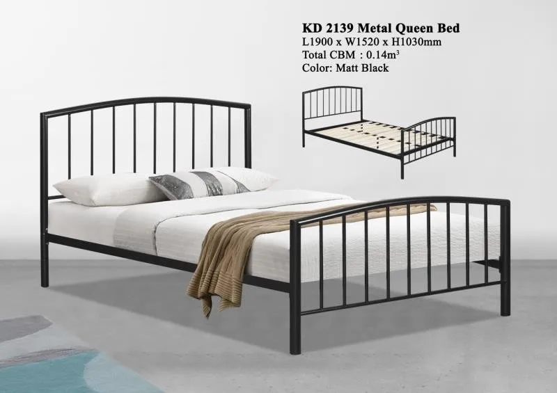 Hot Selling School Home Queen Metal Bed Frame Double Steel Frame Matt Black Modern Style Bedroom Furniture for Dormitory House