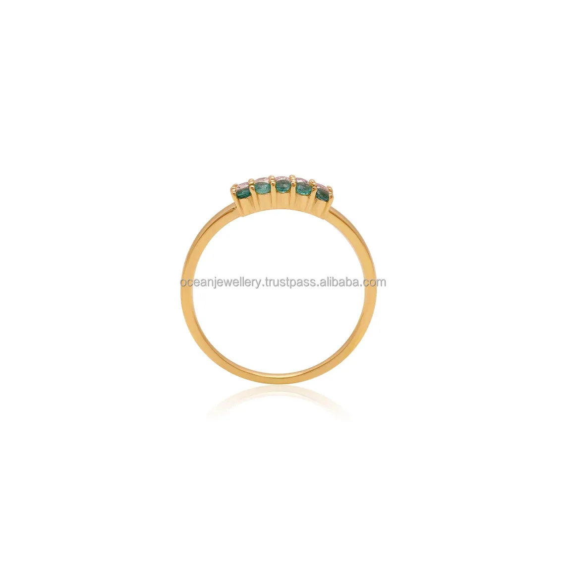 Wholesale Natural Emerald Diamond 14k Solid Yellow Gold Ring 5 Stone Emerald Ring Engagement Ring For Women