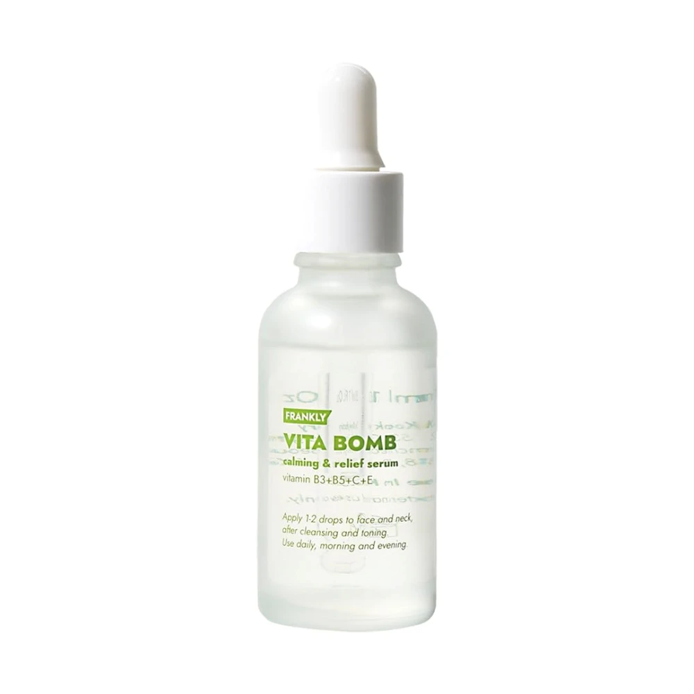 FRANKLY Vita Bomb Serum Korean Liquid Face Serum Hyaluronic Acid Niacinamide Panthenol Vitamin C Vitamin E Dry Skin Brightening