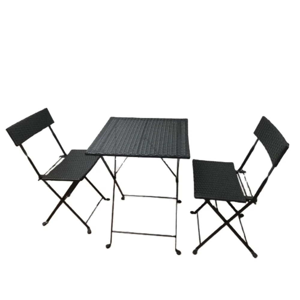 BeNK Small 3 Pieces Wicker Table and Chair Set for Outdoor Bacolny/ Wicker Rattan Coffee Table and Chair Bistro Set