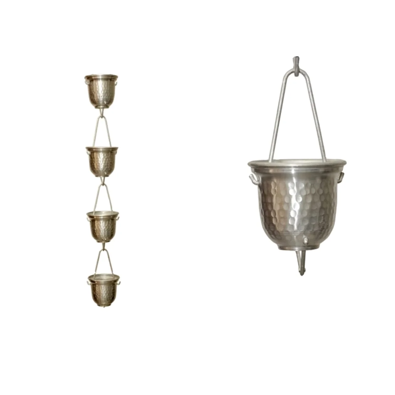 Garden Rain Chain. 8pcs in a chain hammered in silver color.