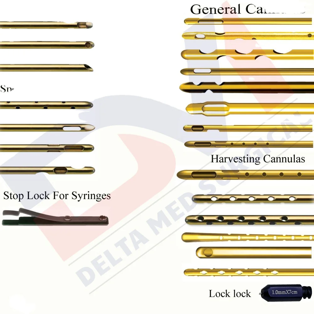 Liposuction Cannulas Set Of ( 125 Pcs Cannulas With Different Type & Size And 5pcs Stop Lock For Syringes for
