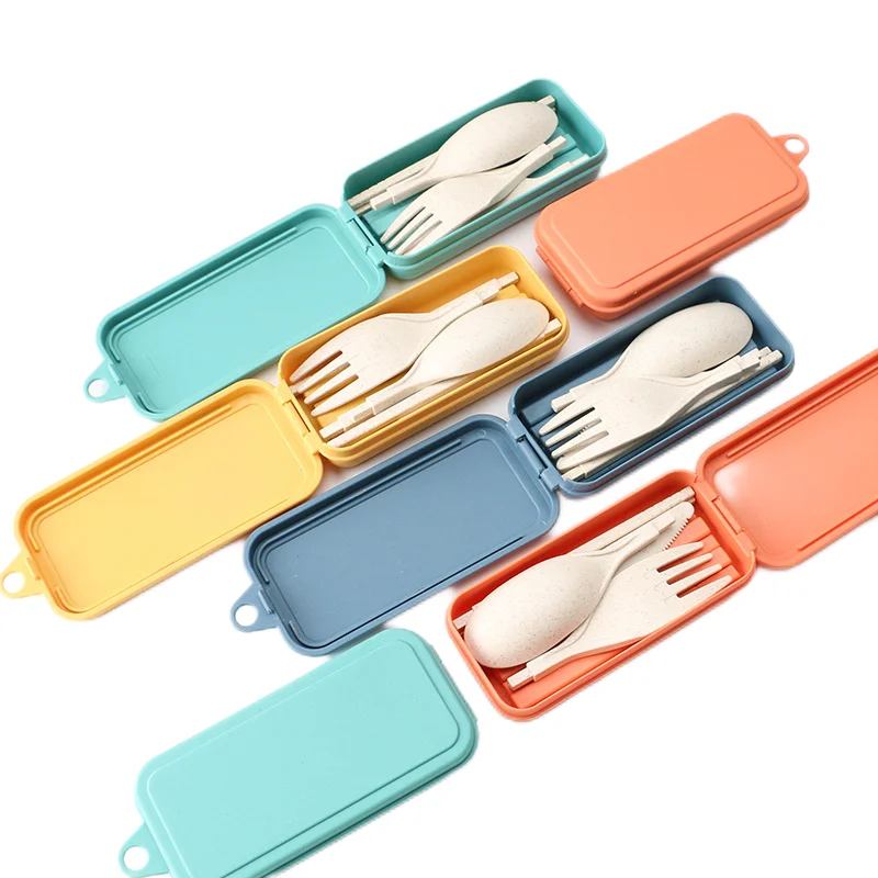 Knife Fork Spoon and Chopsticks Set Student Travel Portable 4 Piece Cutlery Set Creative Wheat Straw Portugal Tableware