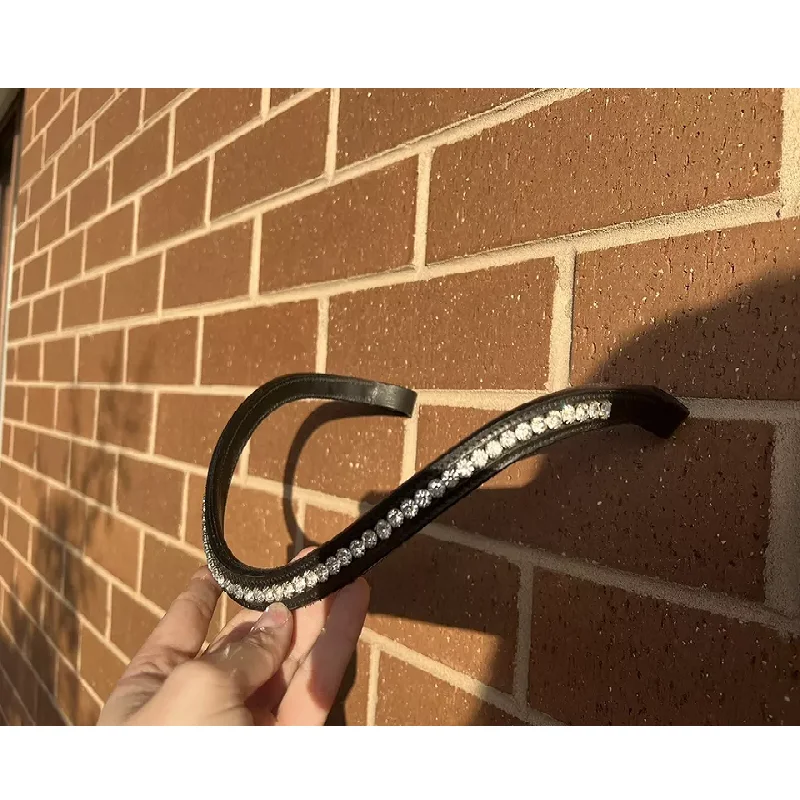 Premium Quality Black Leather  Beautiful NEW Clear Crystal Brow Band Wave Shaped for Horses, All Sizes All Color