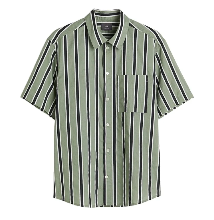 Regular Fit Striped Black& Beige Half Sleeve Breathable High Trending  100% Soft Cotton Front Chest Pocket Collar Shirts For Men