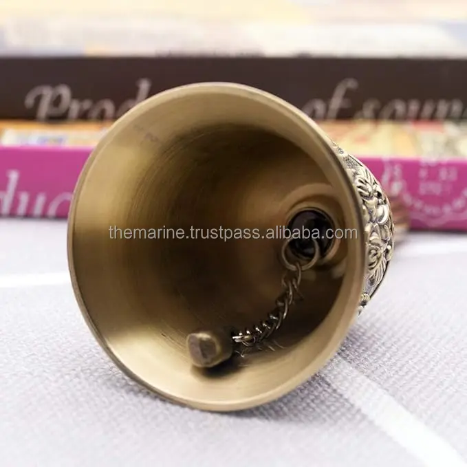 Solid Full Brass Antique Handheld Calling Bell With Elegant Flower Design for Souvenirs Gift