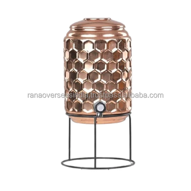 Top Selling Hot Sale Honey Cube Hammered Design Pure Copper Water Tank With Iron Holder Use for Home & Kitchen At Market Price