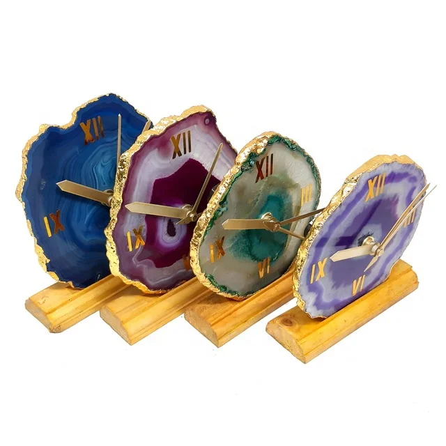 Wholesale Mix Natural Beautiful Agate Stone Slices Clock For Decoration | Agate Clock With Wooden Stand |Buy Jilaniagate