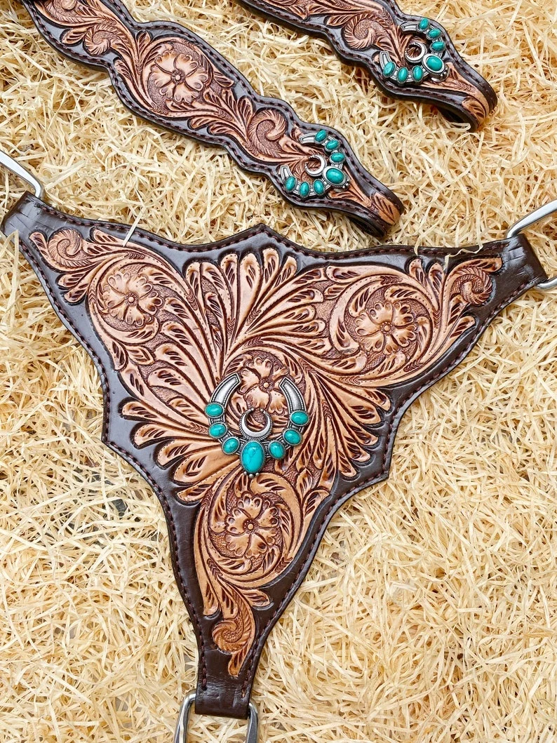 Premium Quality Real cow leather fringe headstall breast collar handmade with Conchos horse tack western fashion No reviews yet