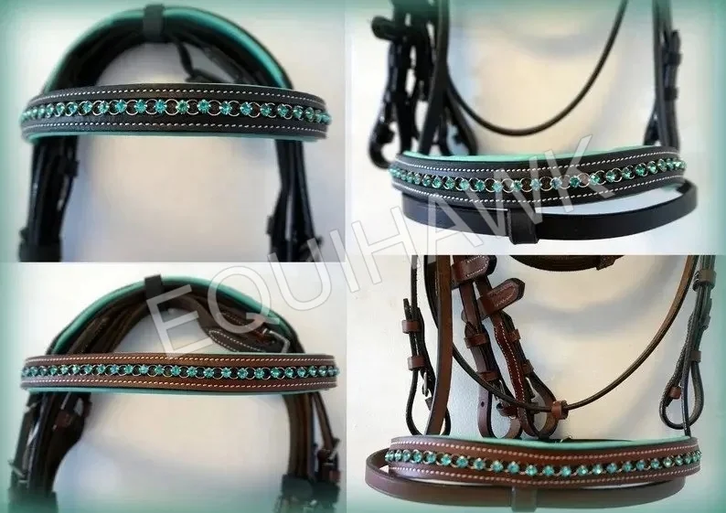 Оптовая продажа роскошная уздечка для лошадей с Аква-кристаллами-премиальные кожаные повязки бровей и носа лучшие