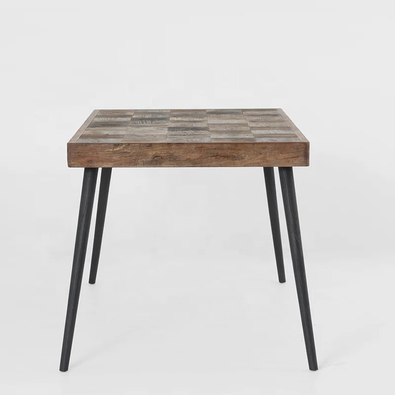 
coffee shop/ restaurant/bistro dining table set wooden rectangular with with parquetry inlay top and tapered legs 