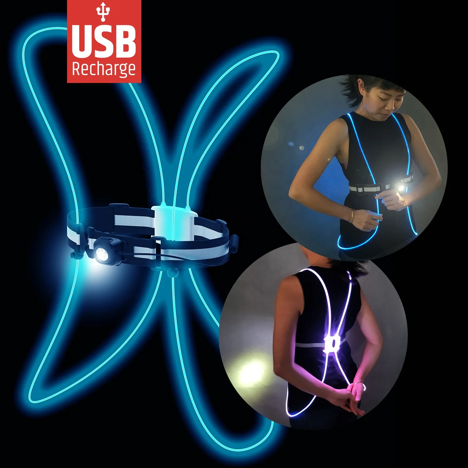 2023 Новый Хорошо Видимый USB перезаряжаемый светоотражающий велосипедный жилет с передним светом 200 люмен