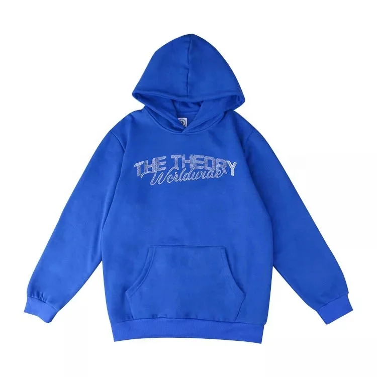 Wholesale hoodies for men cheap blank CVC fleece unisex custom hoodie Rhinestones printing