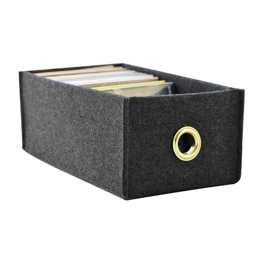 Upin OEM long storage basket gray CD organizer DVD felt storage box with metal circle