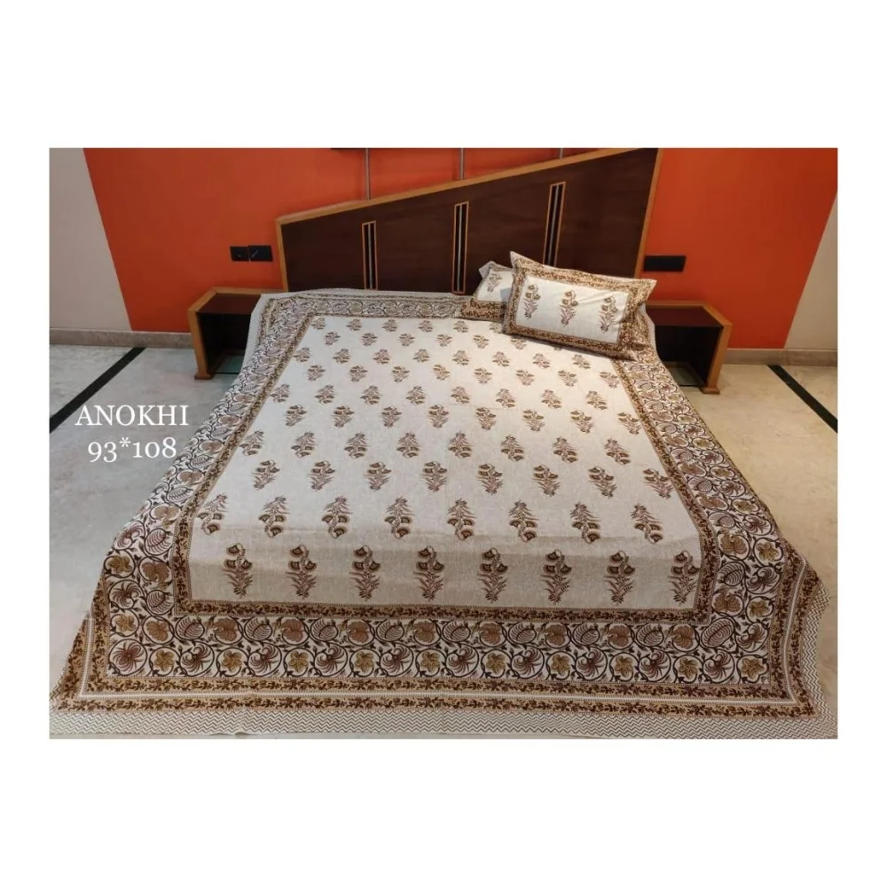 AMBS048 Latest Premium Collection  Amara & Masakali 93x108 With 2 Hand Block Cushion Covers Premium Queen Size Bed Sheets