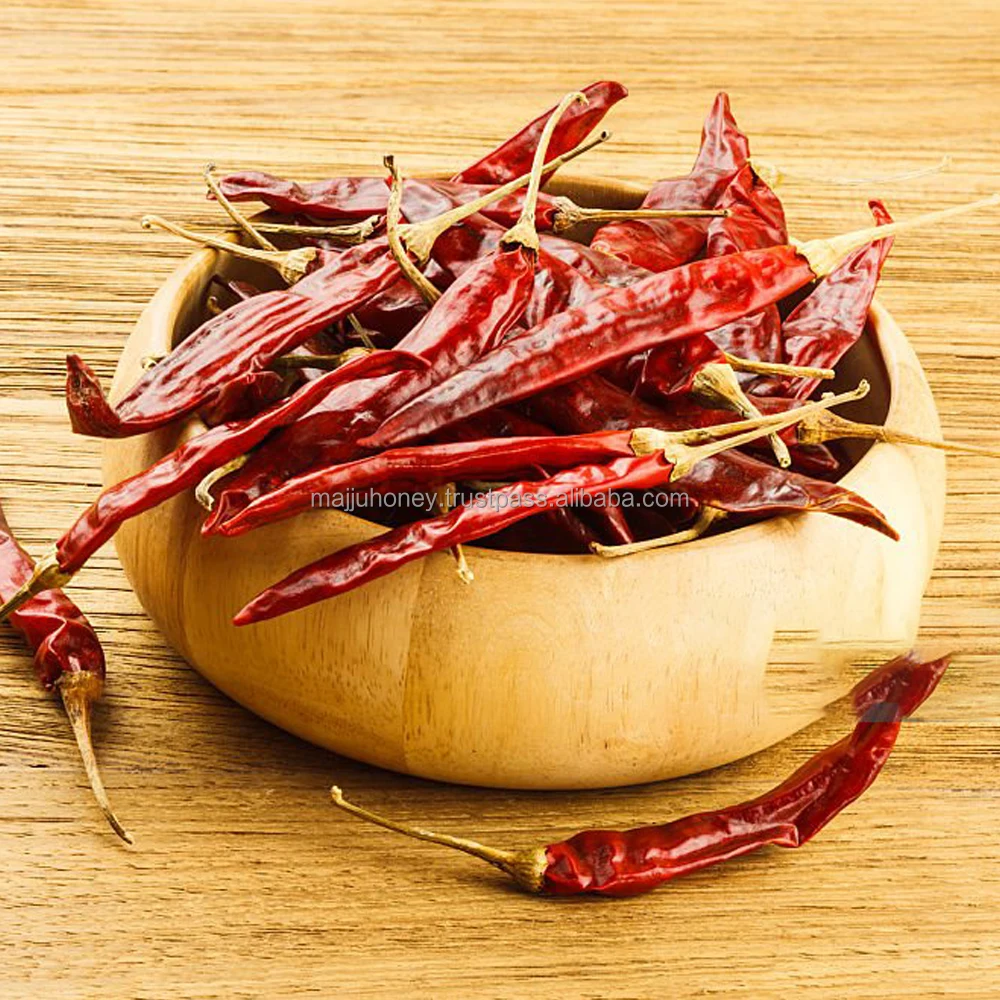 Strong Aroma Flavourful Smoky Hot Teja Red Dried Chilli Complex Heat with Stem Custom Packaged in Bag or Bulk