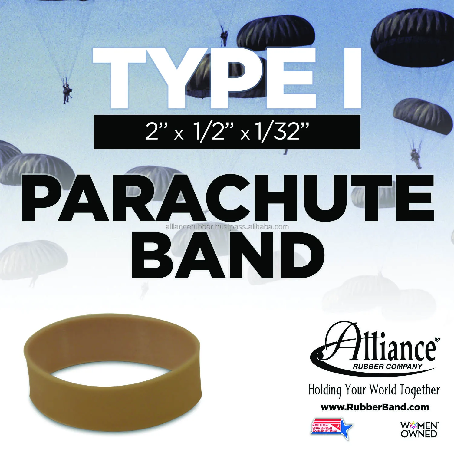 Parachute Bands Heavy Wall Rubber Made in USA for Sport Crepe Rubber Alliance Rubber Company Skydiving and Military Parachutes