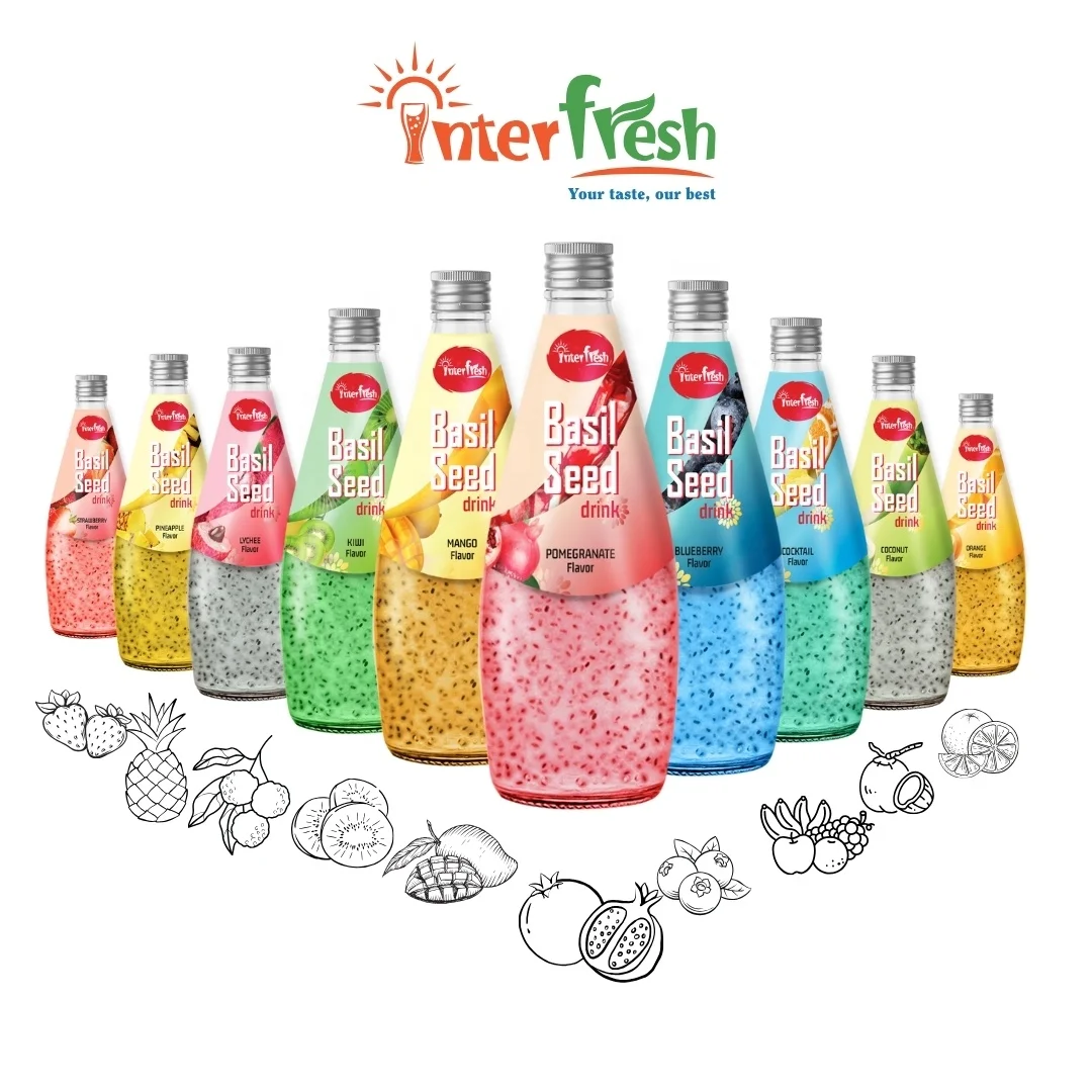 High Preimum 290ml Basil Seed Drink With Mixed Fruit OEM Beverage Manufacture in Vietanm Tropical Basil Seed Juice