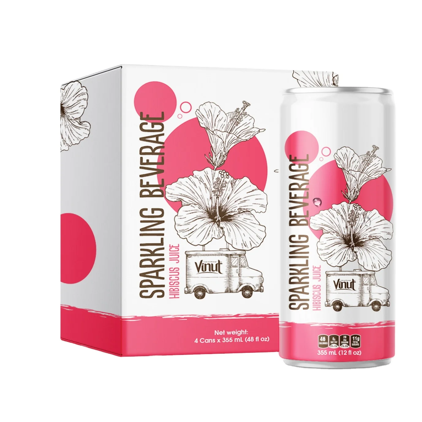 355ml Carbonated Soft Drinks VINUT Box 4 Cans Hibiscus Juice Manufacturers Good For Health Private label beverage