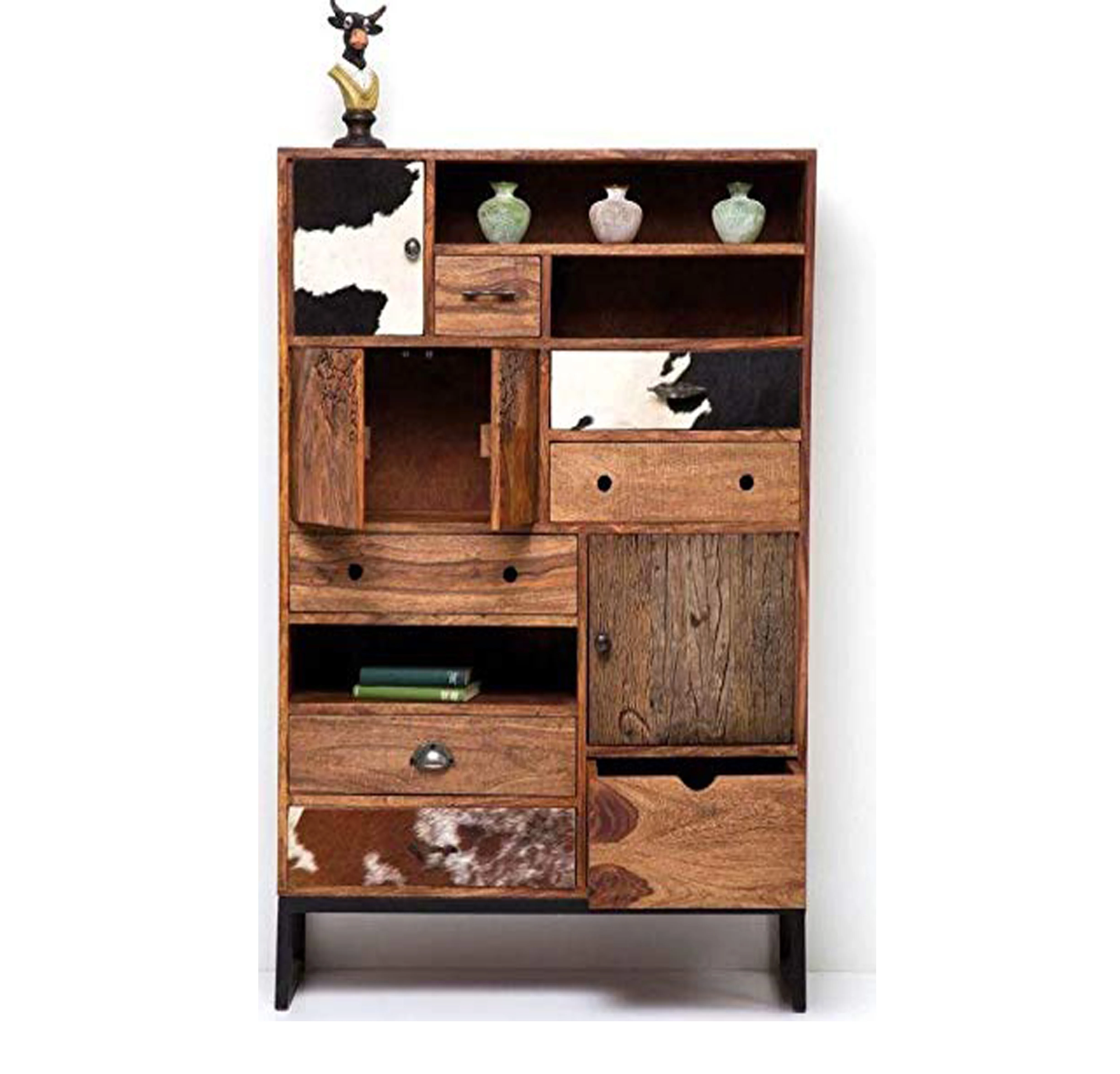 New Best Design 100% Pure Solid Mango Wood Brown Color Cabinet Rodeo 3 Doors  8 Drw Kare Design