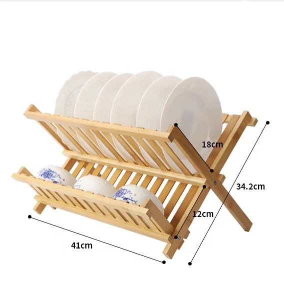 Factory Supply Bamboo Multi-functional Wooden Dish Drying Rack for Kitchen