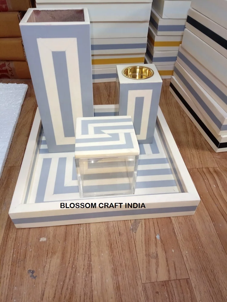 Hand Crafted Mother of Pearl inlay Tray vase Bone inlay Burner & Acrylic box multi colors for Gift