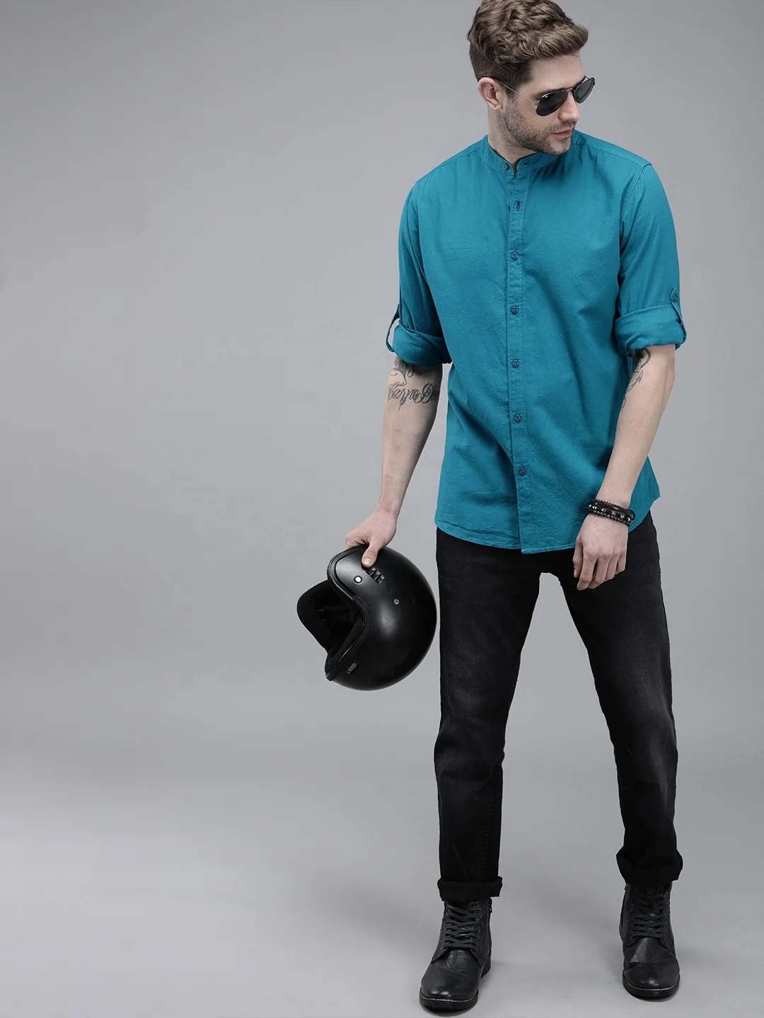 Мужские повседневные рубашки из 100% хлопка с длинным рукавом и пуговицами от производителя