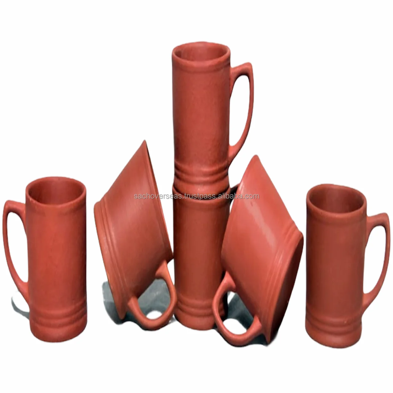 Handmade Organic Glazed Natural Clay Mud Tea Coffee Cup with Black Colour Painting Design for Sale, Set of 6 Pieces