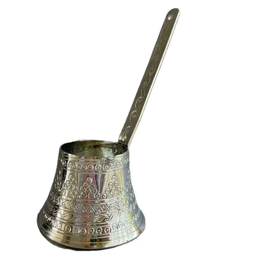 Brass Turkish Coffee Pot Maker CEZVE IBRIK Jezve Turka with Wooden Handle For Home Hotel and Restaurant Handcrafted