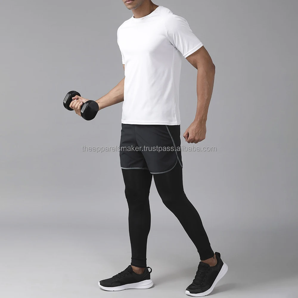 Men Sustainable and Breathable Joint Support Compression Sports Tights True Black Fitted Leggy