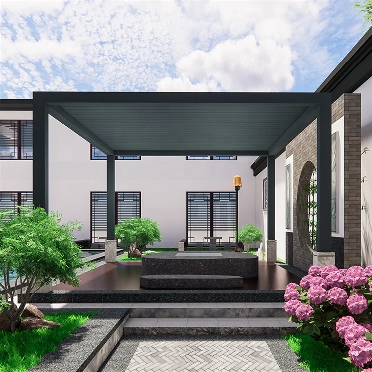 Metal Pavilion Pergola Electric Bioclimatic System Pergola Aluminum Garden Sun Shade For House Waterproof Pergola