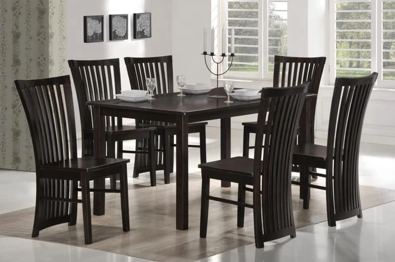 Malaysia Dining Room furniture MDF with veneer wooden table top and solid wood table leg and apron