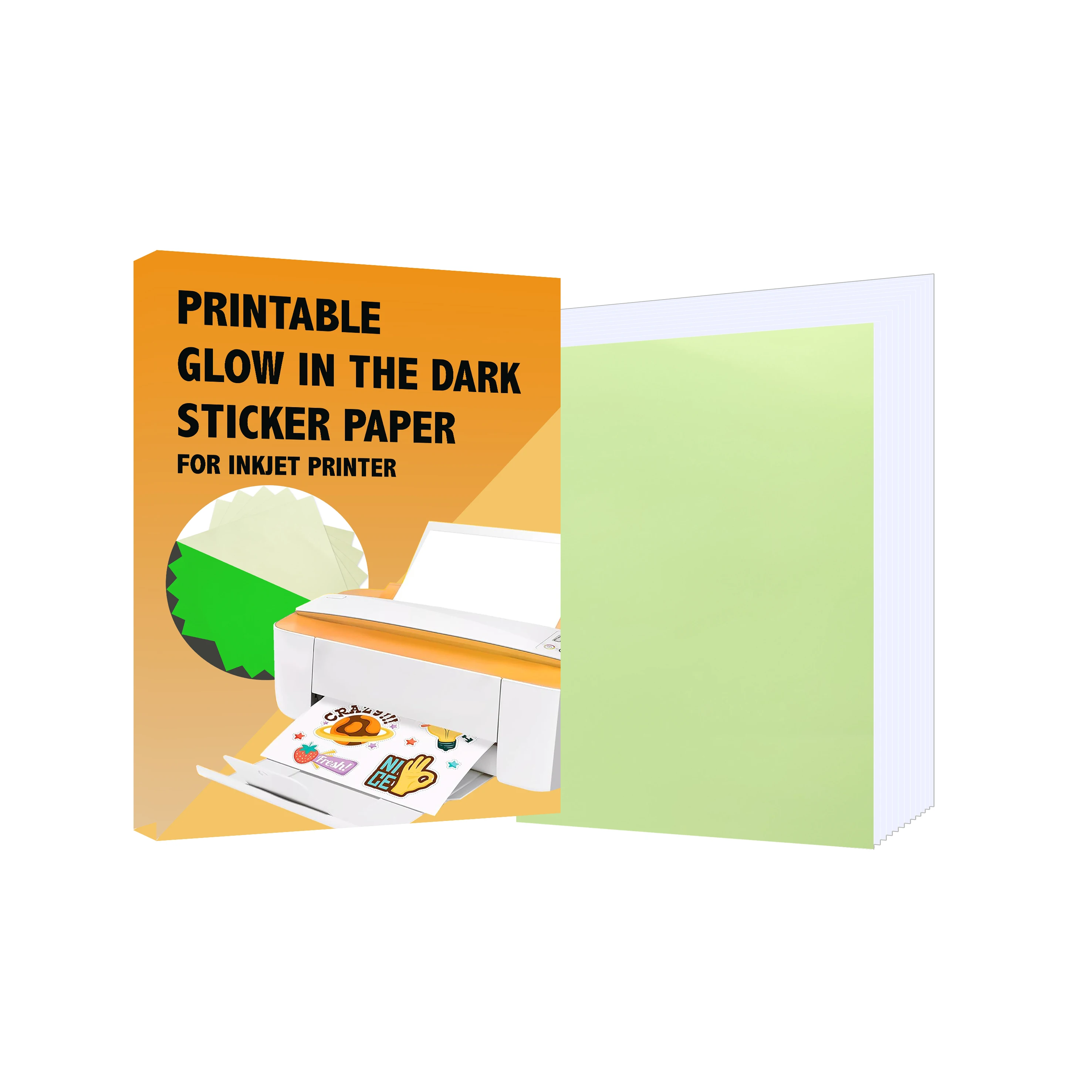 New Printable Glow& Waterproof Inkjet Sticker A4 Glow In The Dark Sticker Paper PP Luminous Vinyl For Custom Halloween Decal
