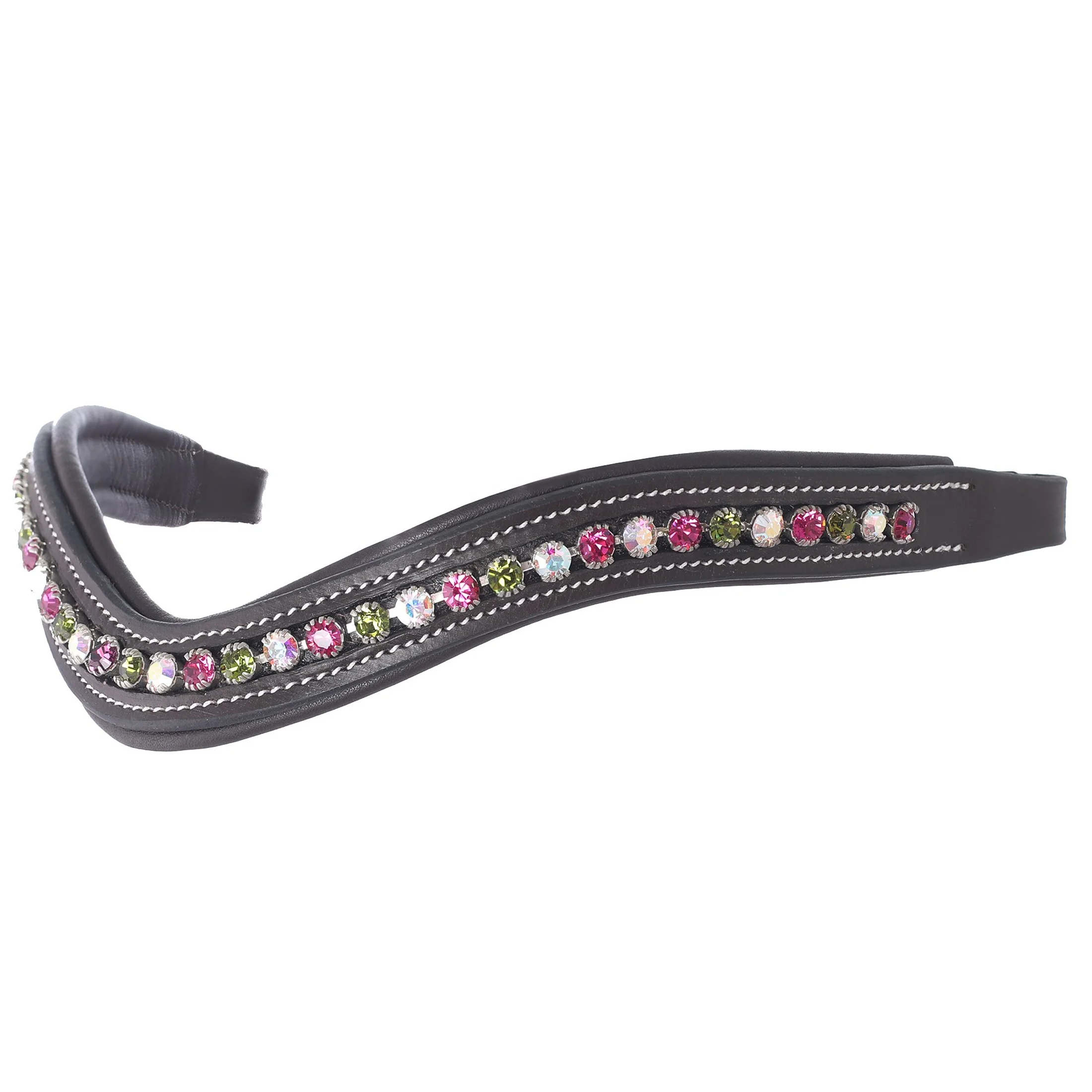 Trendy Full Customized Horse Equipment with Fuchsia Aurore Boreal Olivine Crystals Soft Padded Brow Band Decorated by Horsekraft